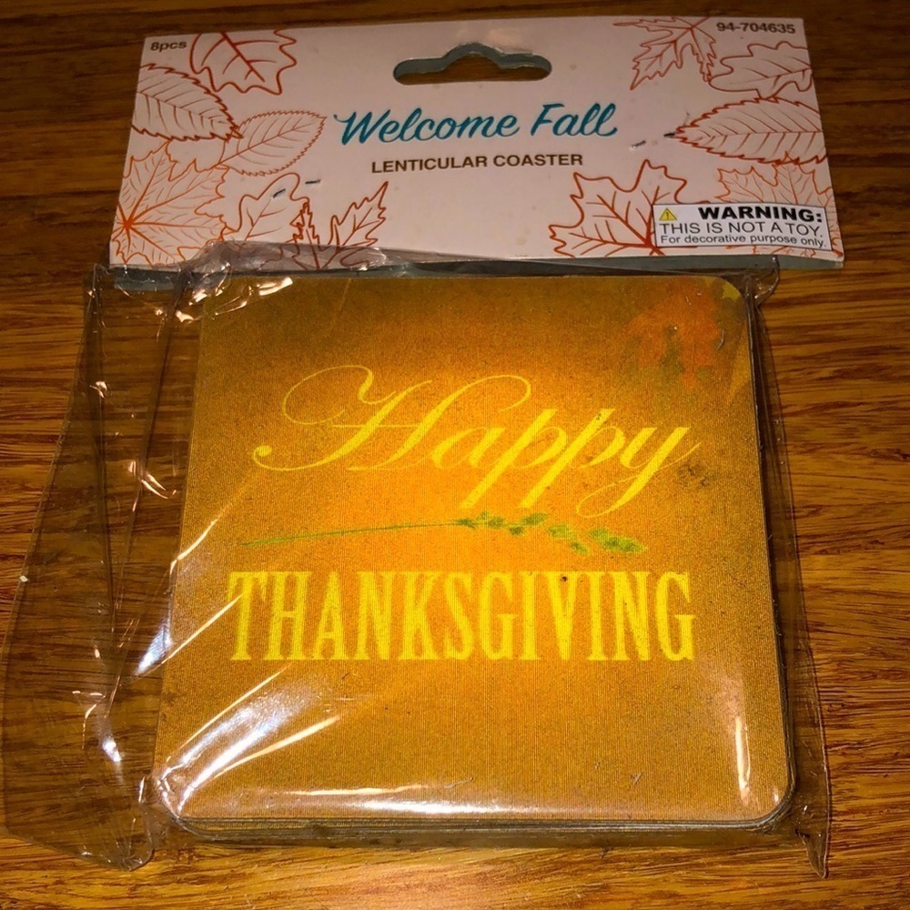 NWT Vintage Set of 4 welcome Fall Lenticular Coasters "Happy Thanksgiving"